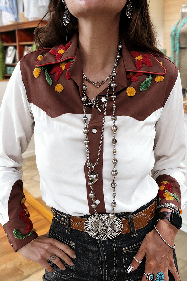 Western Cowgirl Floral Button-Down Shirt