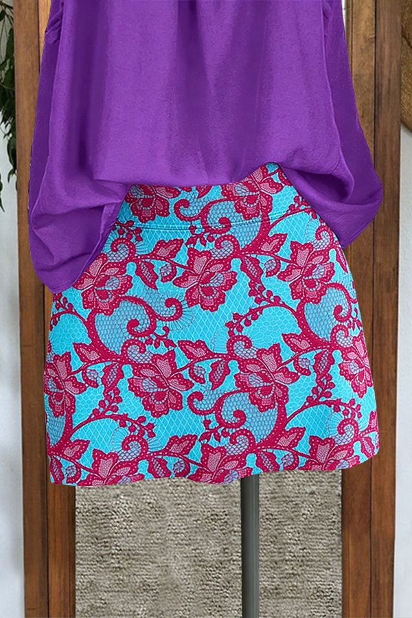 Western-Style Lace Floral Mini Skirt