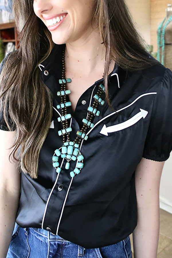 Drapey Satin Metal Buckle Shirt With Contrast Piping