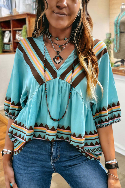 Western Aztec Printed Babydoll Shirt