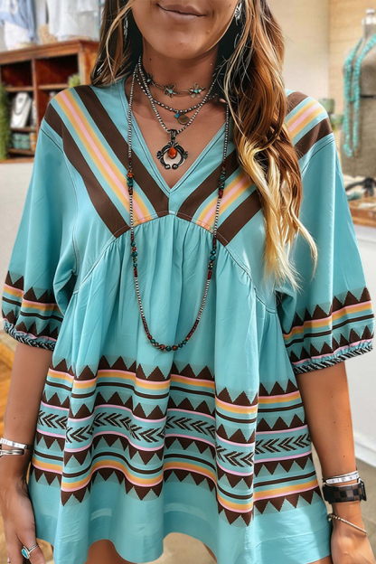 Western Aztec Printed Babydoll Shirt