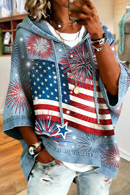 Loose Vintage USA Flag Hooded Top