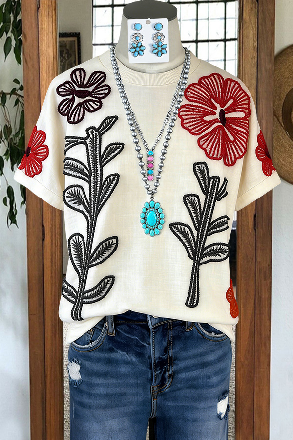 Cute Floral Round Neck T-Shirt