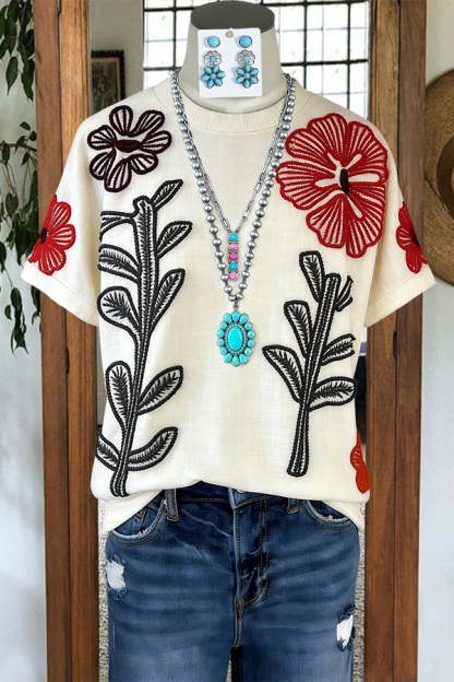 Cute Floral Round Neck T-Shirt