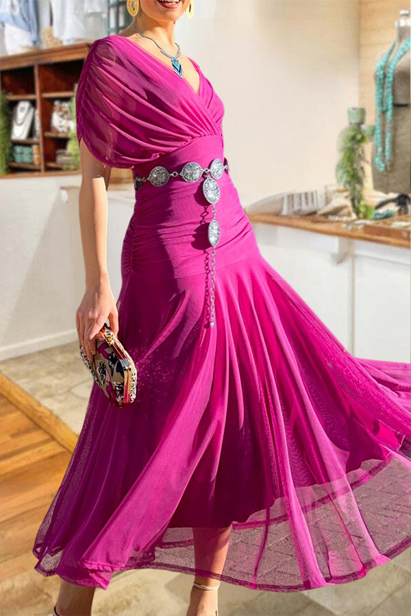 Elegant Flowy V-Neck Midi Party Dress