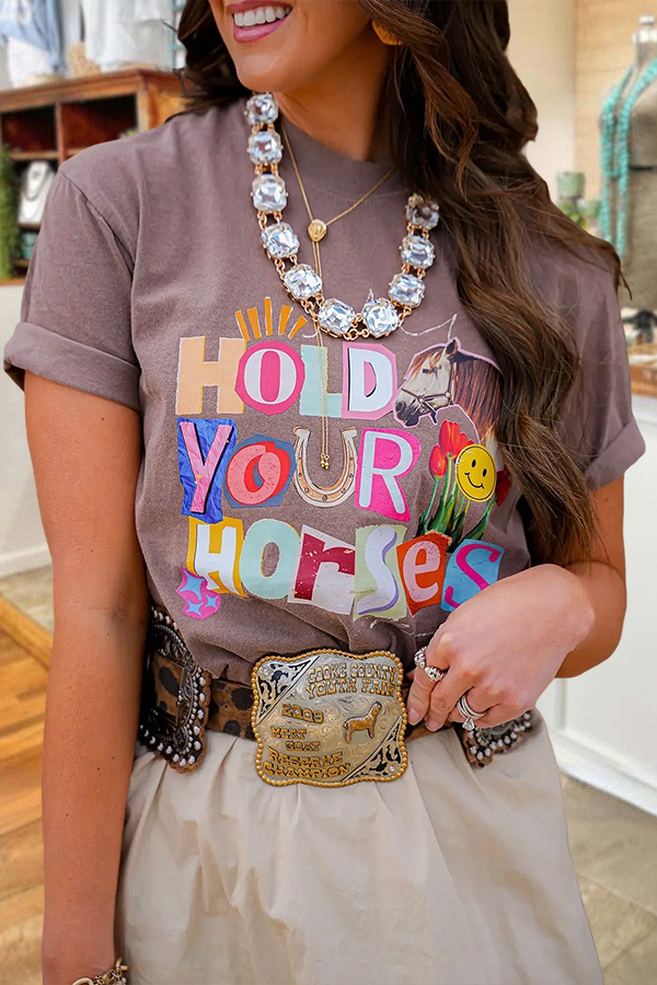 Western-Style Cute Letter Crewneck Tee