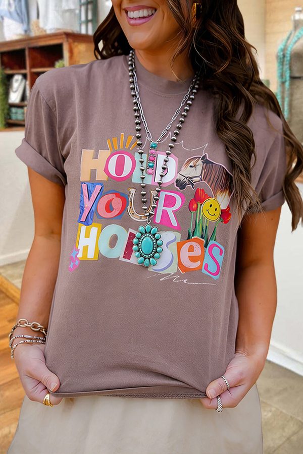 Western-Style Cute Letter Crewneck Tee