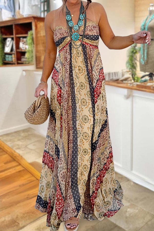 Resort Style Flowy Floral Strapless Maxi Dress