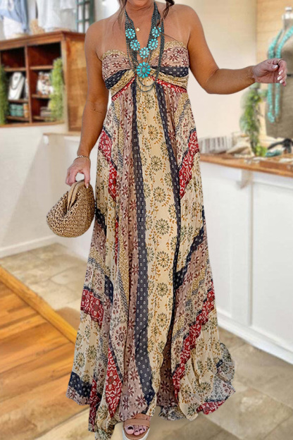 Resort Style Flowy Floral Strapless Maxi Dress