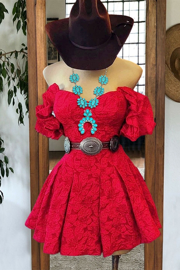 Charming Party Jacquard-Textured Cowgirl Mini Dress