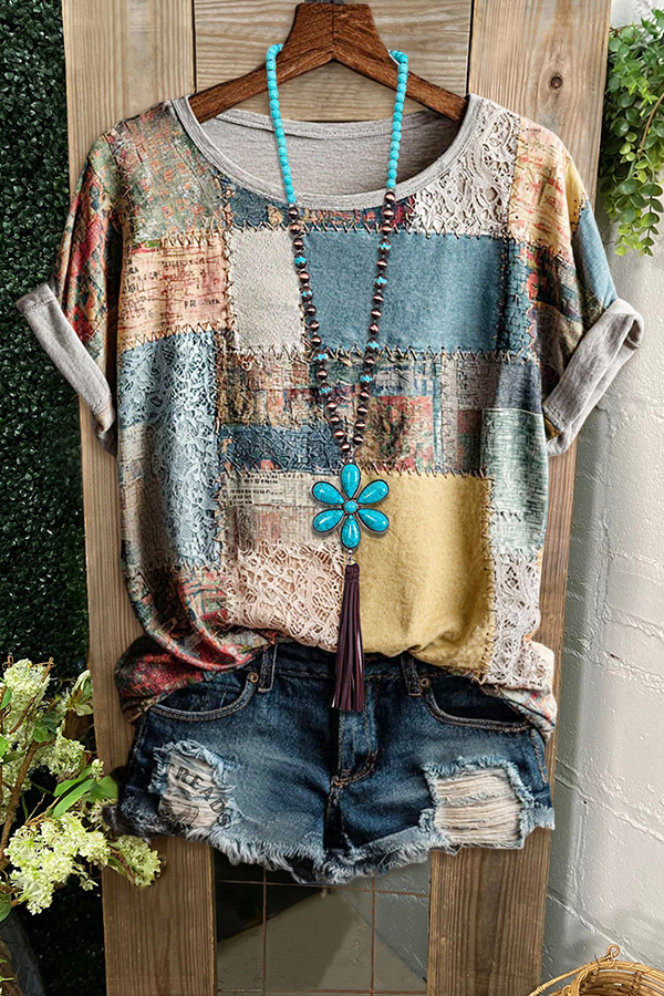 Multicolor Artistic Floral Crew-Neck Tee