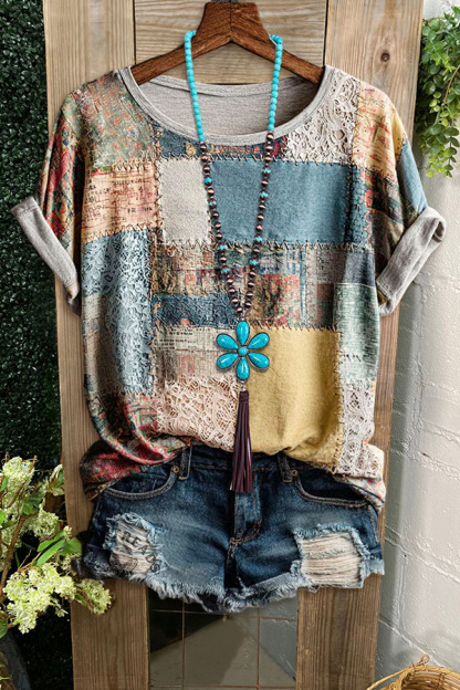 Multicolor Artistic Floral Crew-Neck Tee