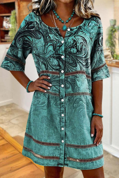 Western Artistic Floral Cutouts Cotton Patchwork Dress