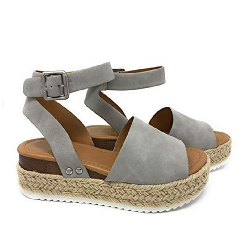 Linen Platform Buckle Ankle Strap Sandals