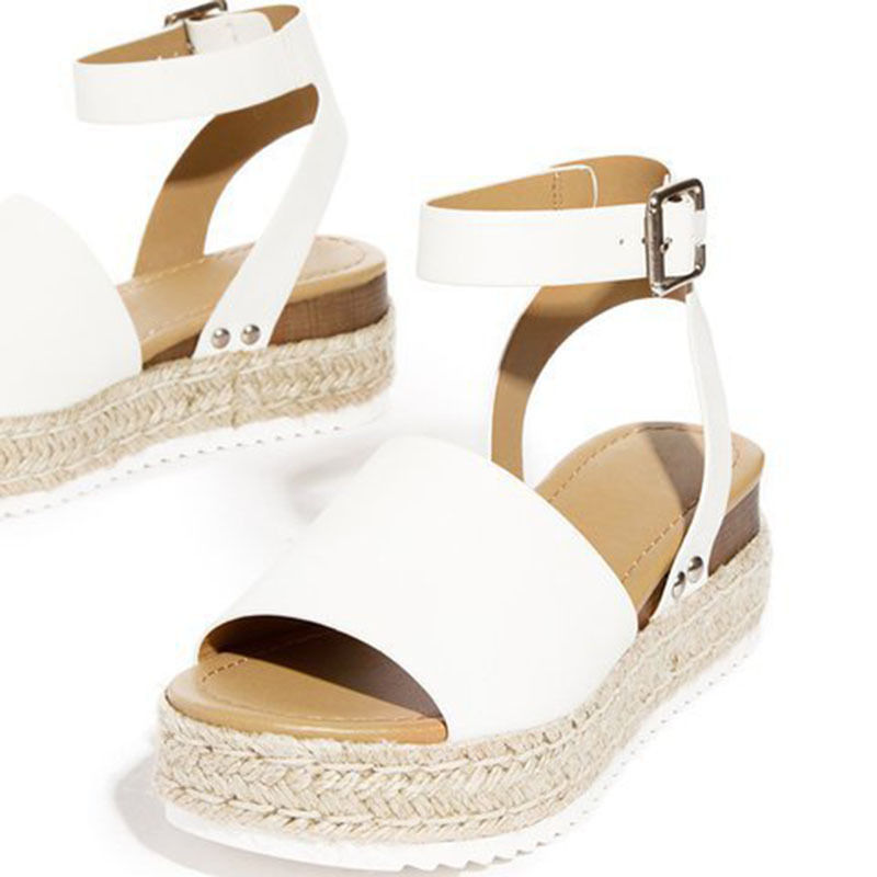 Linen Platform Buckle Ankle Strap Sandals