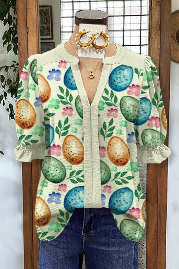 Women's top | Easter Egg Print V-neck Top |Shopify-ladyboutiquebd