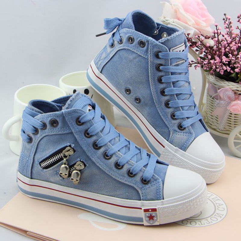 Women's shoes | Denim Skull Punk High-top Canvas Sneakers |Shopify-ladyboutiquebd