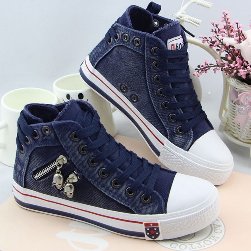 Denim Skull Punk High-top Canvas Sneakers