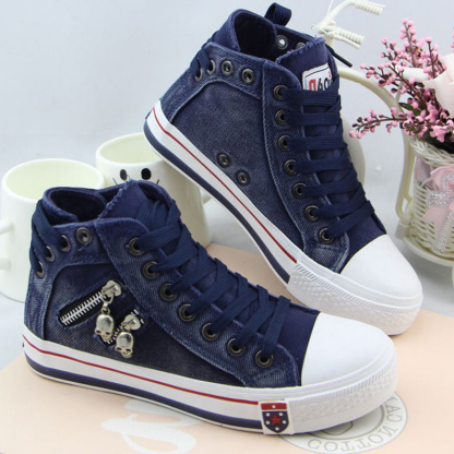 Denim Skull Punk High-top Canvas Sneakers