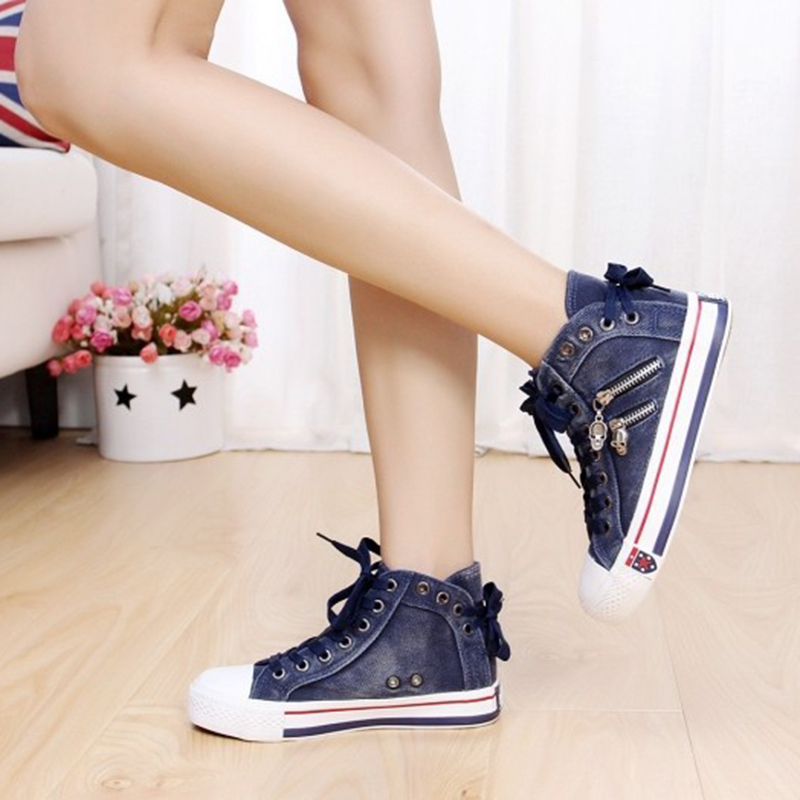 Denim Skull Punk High-top Canvas Sneakers