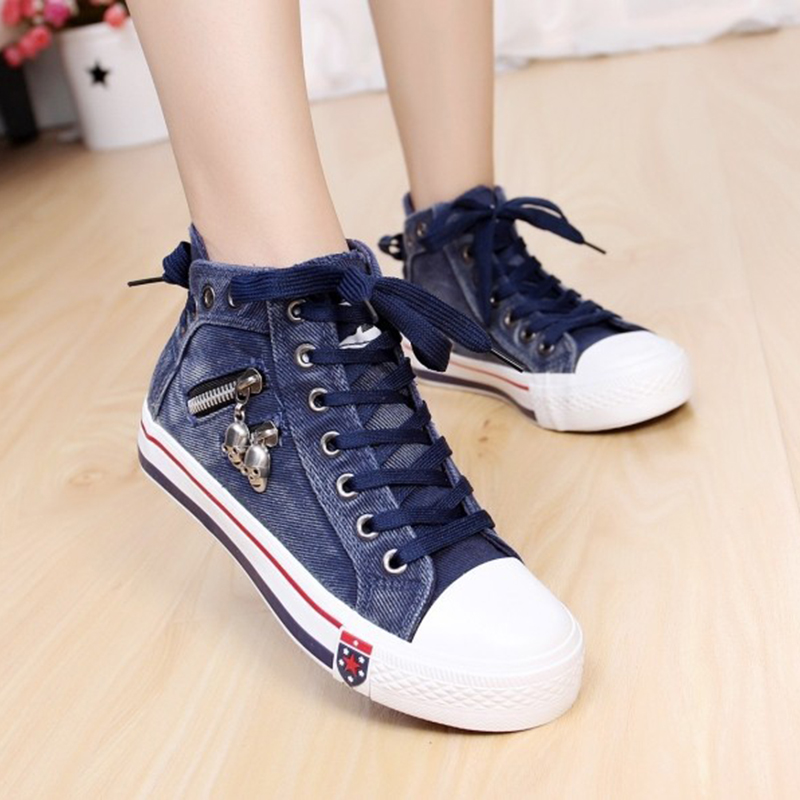 Denim Skull Punk High-top Canvas Sneakers