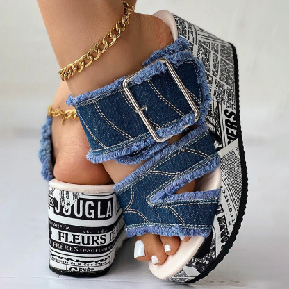 Raw Buckle Wedge Sandals