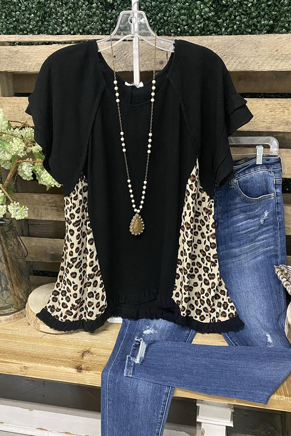 Leopard Print Patchwork T-shirt