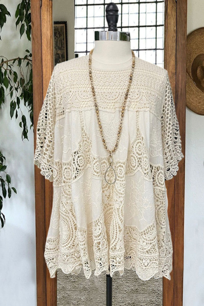 Cotton Lace Graphic Embroidery Blouse