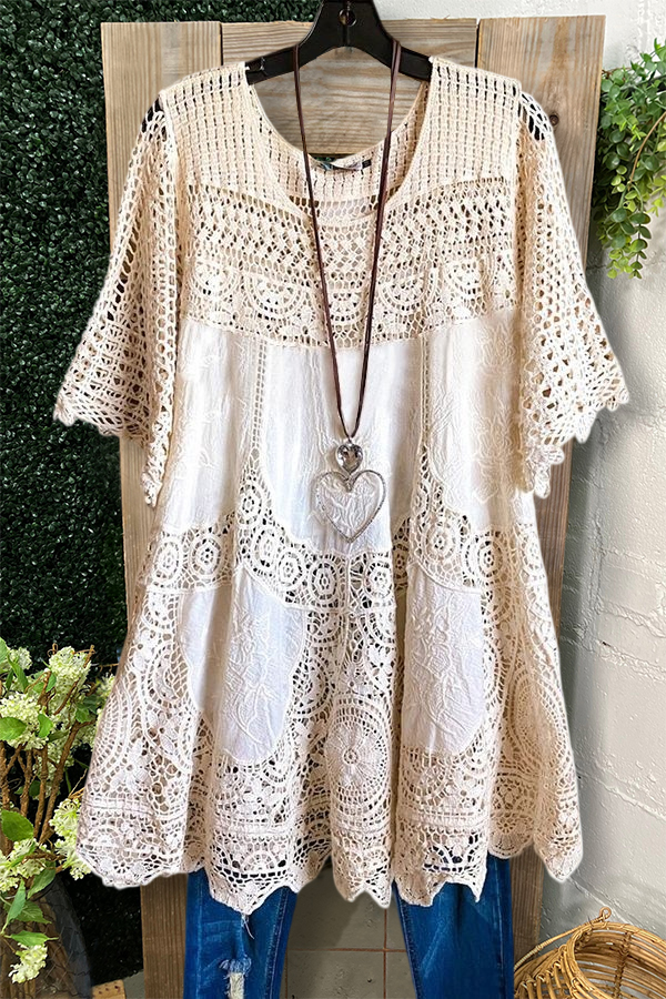 Cotton Lace Graphic Embroidery Blouse