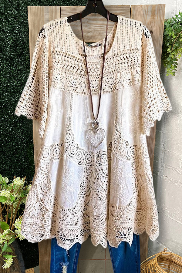 Cotton Lace Graphic Embroidery Blouse