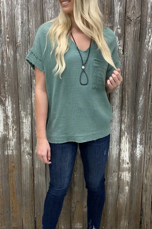 Casual V-neck Pocket T-shirt