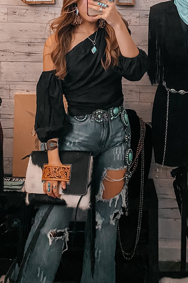 Vintage One-shoulder Blouse