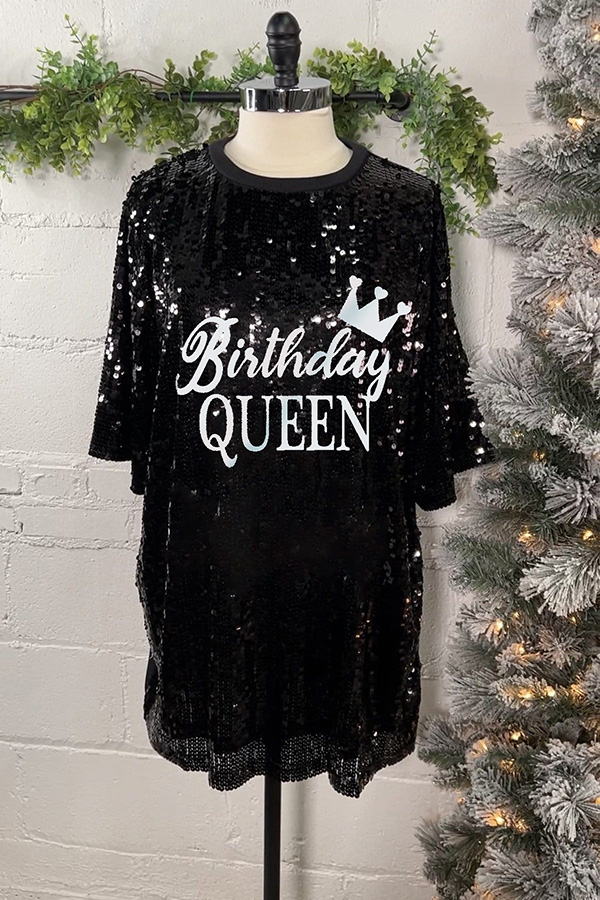 Birthday Party Sequined Embroidered Letters T-shirt