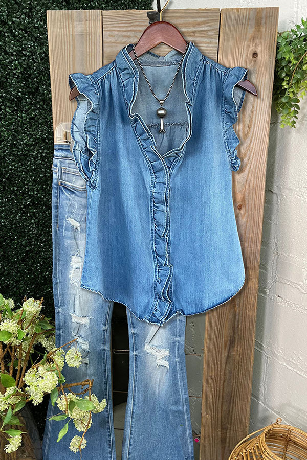 Women's vest | Casual Ruffled Denim Tank |ladyboutiquebd