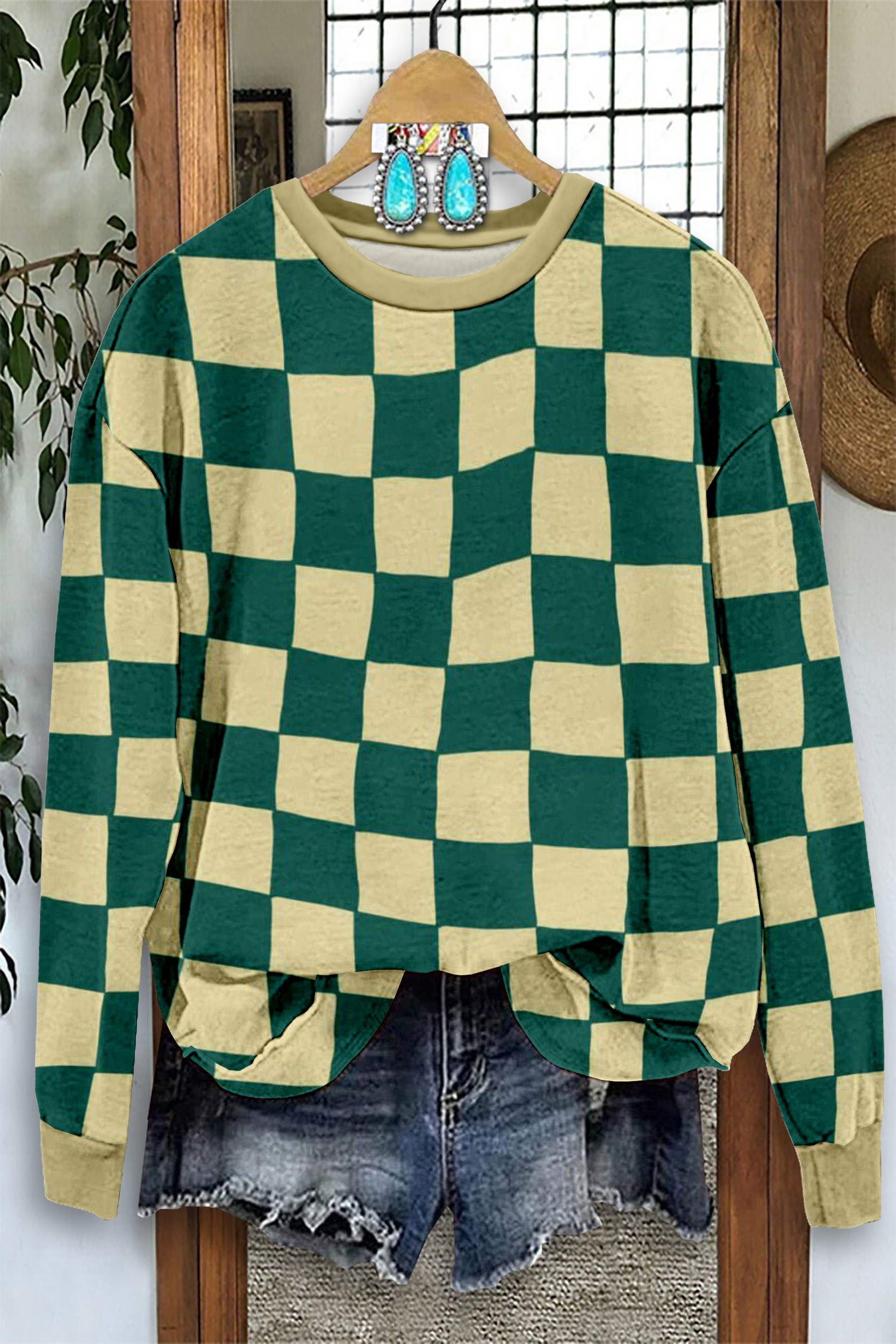 Checkered Print Sweatshirt