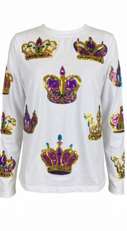 Mardi Gras Crown Long Sleeve Top