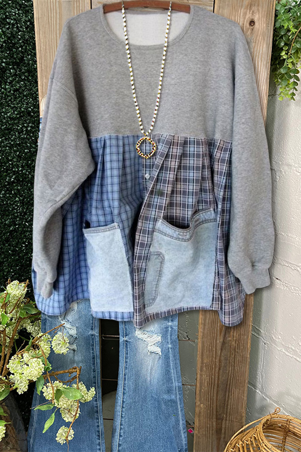Casual Check Patchwork Sweatshirt