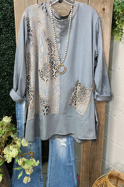 Casual Leopard Print Pocket Top