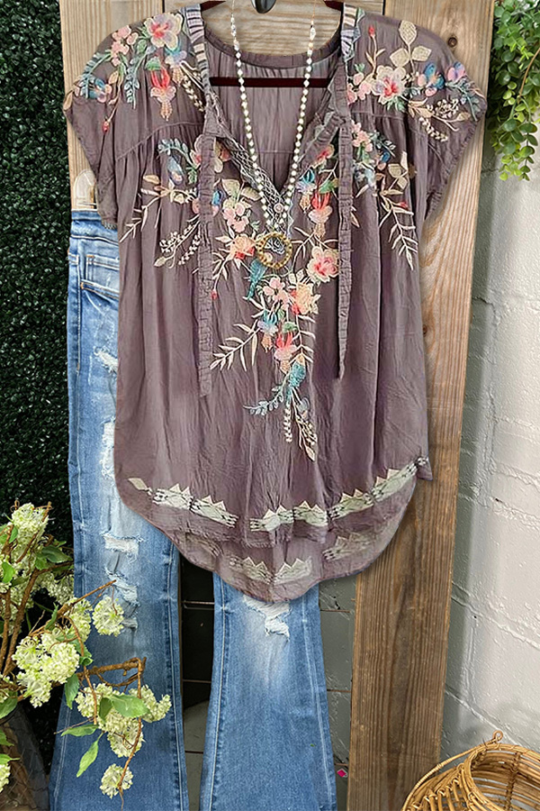 Casual Elegant Floral Print Short Sleeve Top