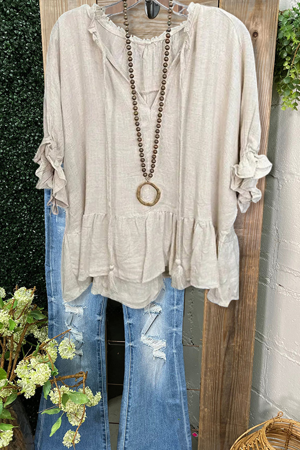 Casual Loose Linen Ruffle Sleeve Top