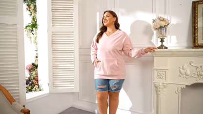 V-Neck Pocketed Pullover Sweatshirt