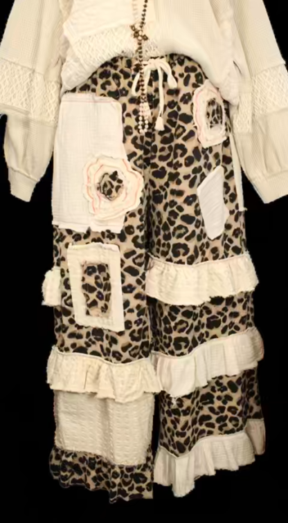 Unique Leopard Print Patchwork Pants