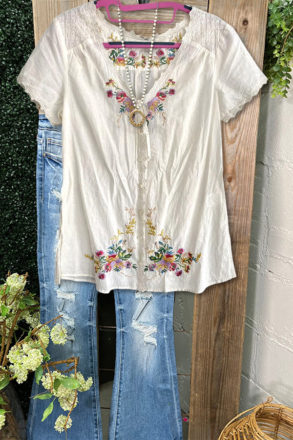 Women's top | Pastoral Embroidered Floral Patchwork Top |ladyboutiquebd