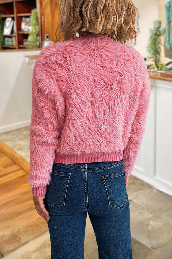 Plush 3D Flower Short Cardigan