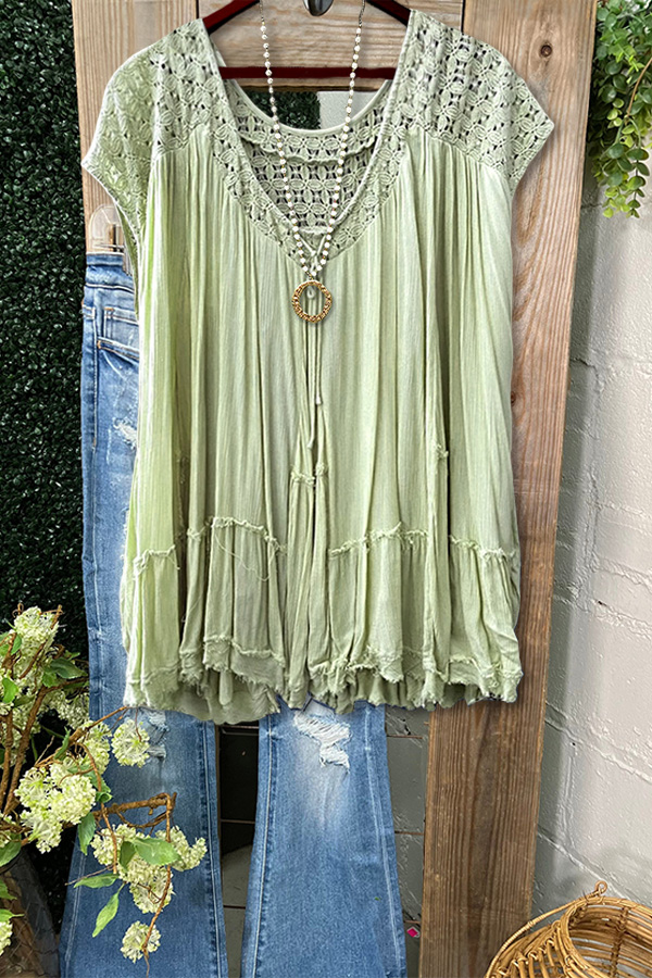 Cozy Ruched Crochet Patchwork Top