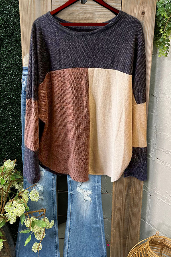 Soft Contrast Patchwork Knitted Pullover