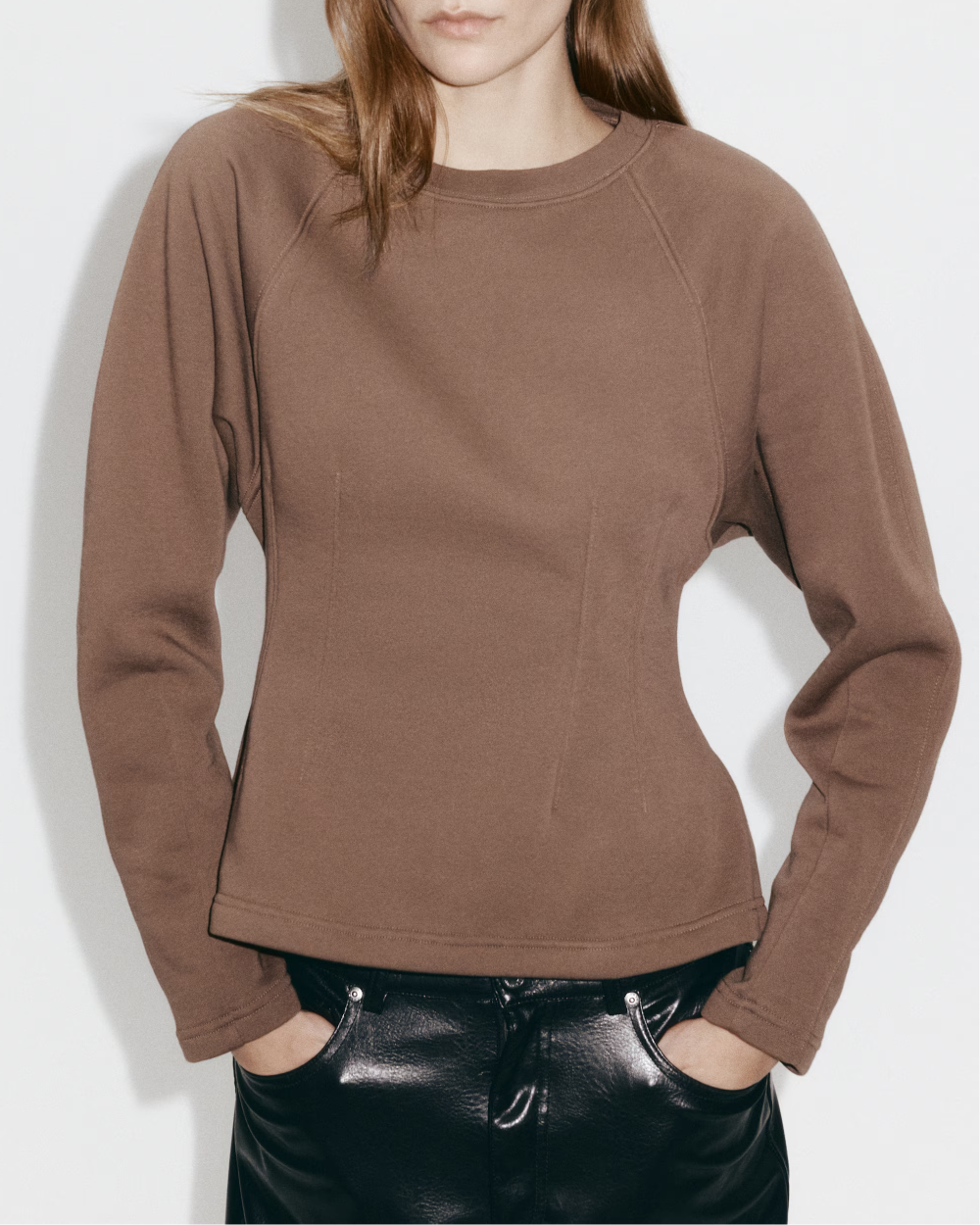 Tapered-Waist Sweatshirt with Leopard Print Wide Leg Pants set