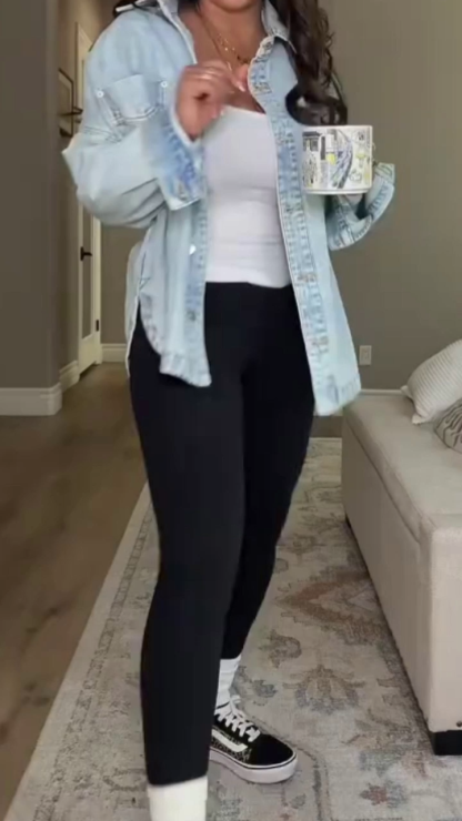 Soft Denim Top With A Curved Hem.