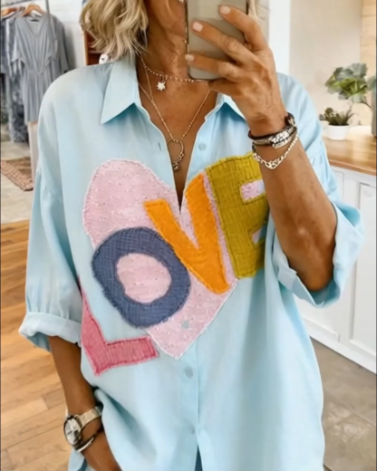 Casual Heart Patchwork Button-Up Shirt