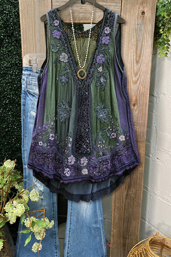 Vintage Handmade Floral Embroidery Top